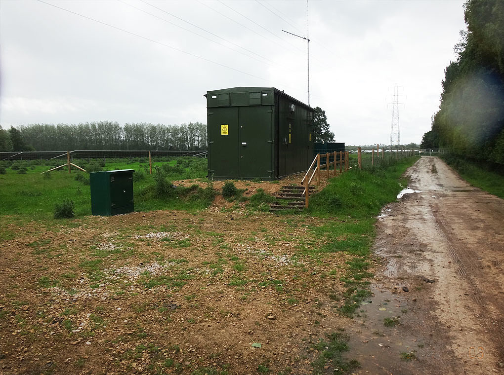 The picture shows the substations in the the pv park Marchington is in the background. 